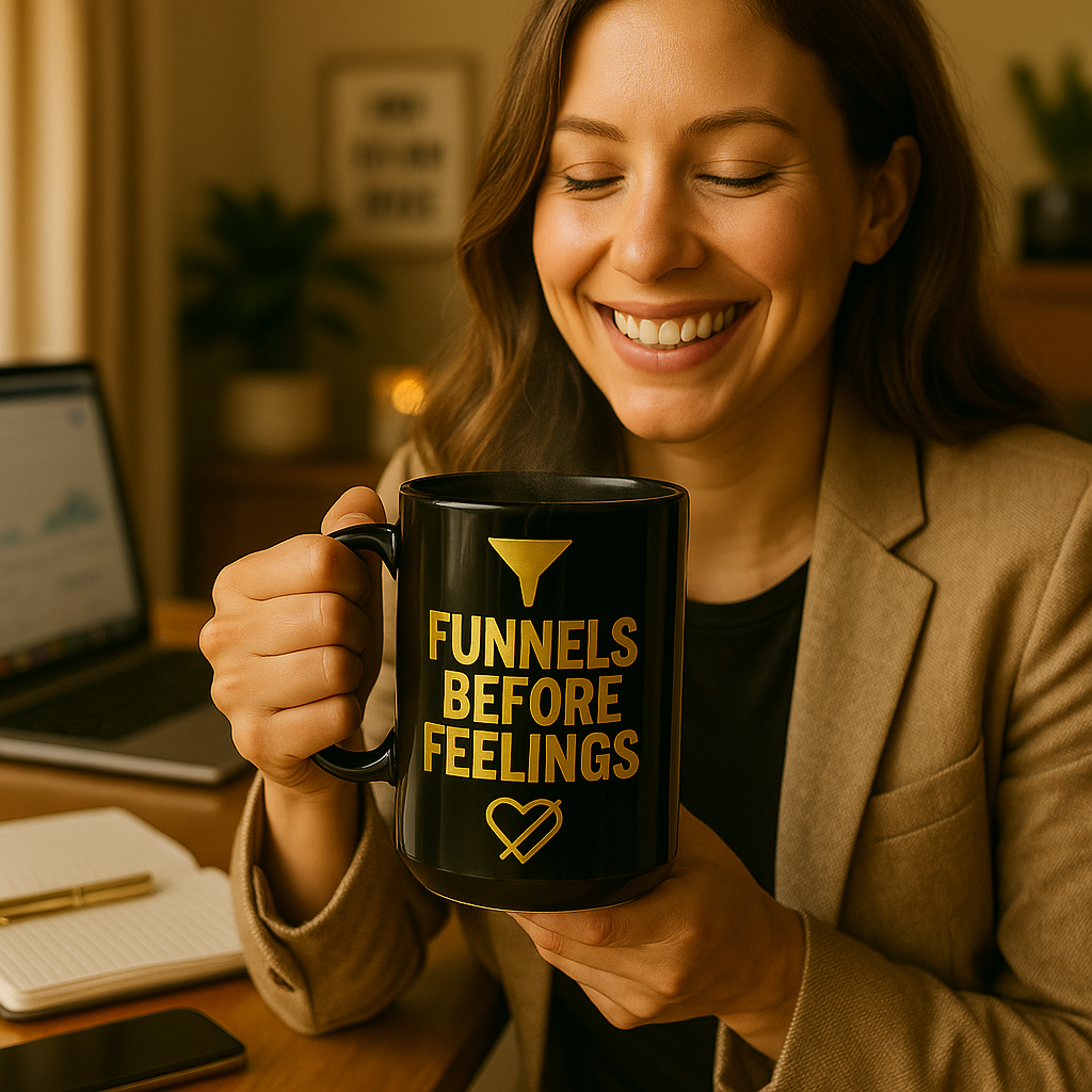 Funnels Before Feelings – Marketer & Builder Statement Black Glossy Mug