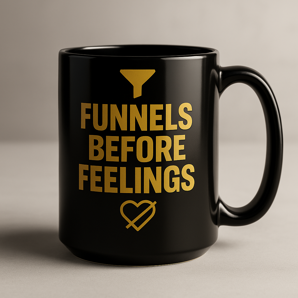 Funnels Before Feelings – Marketer & Builder Statement Black Glossy Mug